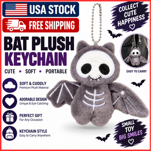 Skeleton bat plush keychain - bat,